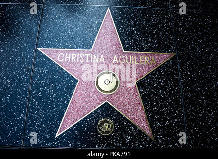 Los Angeles, CA / USA - July 26, 2018: Christina Aguilera Star at Hollywood Walk of fame on Hollywood Boulevard Stock Photo