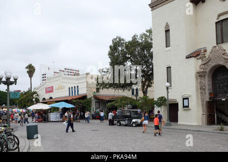 LOS ANGELES - SEPT 2, 2018: Tourists and families at Olvera Street, El Pueblo de Los Angeles State Historic Monument. Stock Photo