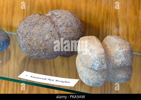 Native American fishing weights, Waldport Heritage Museum, Waldport, Oregon Stock Photo