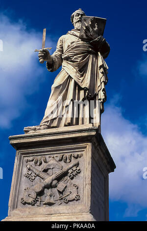 Statue of Saint Paul holding a broken sword and a book by Gianlorenzo Bernini on the Pont Sant'Angelo on the Tiber River in Rome, Italy - medium image Stock Photo