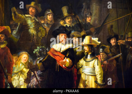 The iconic masterwork 'The Night Watch' by Rembrandt Van Rijn in the Rijksmuseum in Amsterdam, Netherlands Stock Photo