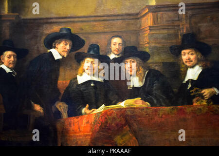 The masterpiece 'Syndics of the Drapers' Guild' by Rembrandt Van Rijn at the Rijksmuseum in Amsterdam, Netherlands Stock Photo