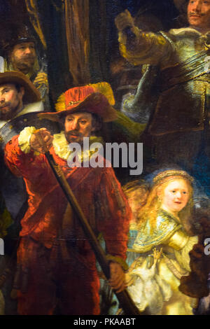 Detail on the iconic masterwork 'The Night Watch' by Rembrandt Van Rijn in the Rijksmuseum in Amsterdam, Netherlands Stock Photo