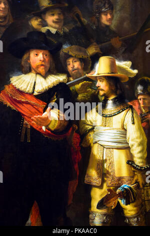 Detail on the iconic masterwork 'The Night Watch' by Rembrandt Van Rijn in the Rijksmuseum in Amsterdam, Netherlands Stock Photo