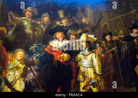 The iconic masterwork 'The Night Watch' by Rembrandt Van Rijn in the Rijksmuseum in Amsterdam, Netherlands Stock Photo