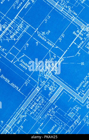 Residential House Paper Blue Print Floor Plan Close Up. Stock Photo