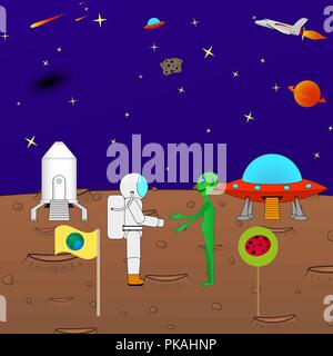 Beautiful cartoon funny background of the cosmos Stock Vector