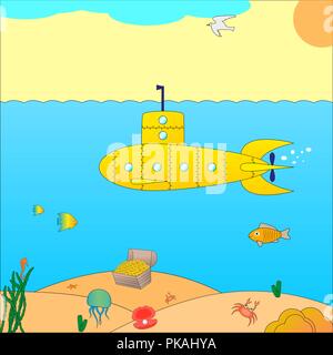 Vector illustration of a submarine at sea Stock Vector