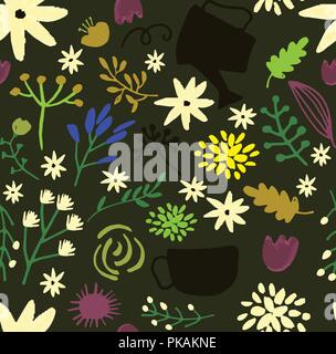 Vector hand drawn floral pattern, delicate flowers Stock Vector