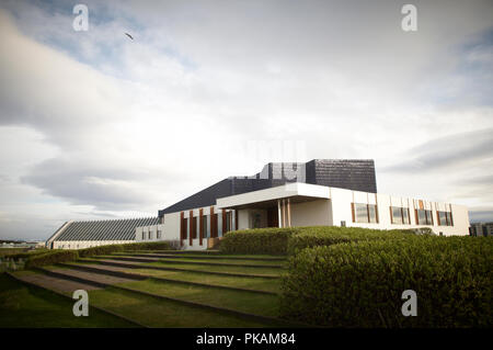 The stunning Architecture of Nordi House Designed by Finnish master architect Alvar Aalto; Home to Michelin Star Dill Restaurant in Reykjavik Iceland. Stock Photo