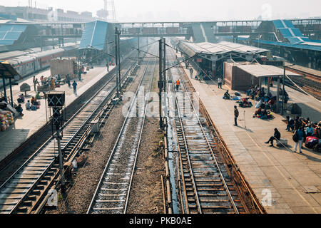 Delhi, India - November 27, 2017 : New Delhi railway station platform Stock Photo