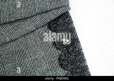 Fabric gray for women's dress, coat, plaid With lace and sequins Stock Photo