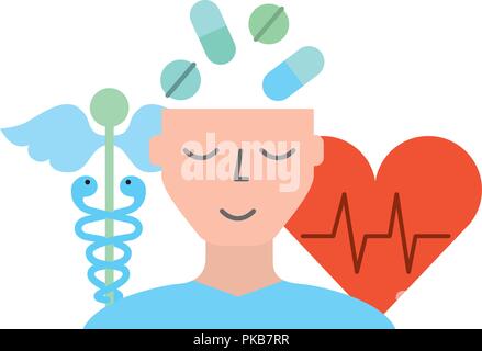 human profile pills mental heartbeat caduceus Stock Vector