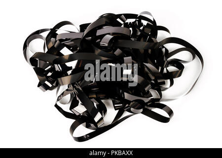 Pile of video tape isolated on white background. Magnetic videotapes. Stock Photo