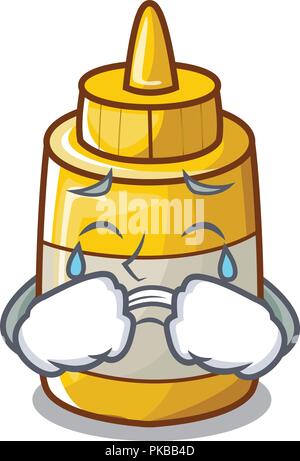 Crying yellow mustard in plastic bottle cartoon Stock Vector