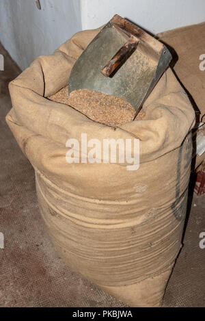 Sack of wheat in a mill Stock Photo