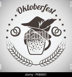 Oktoberfest Vintage Emblem. Dark brown over gray gradient background. Vector Illustration. Stock Vector