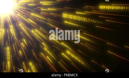 computer binary code chains moving to cpu. conceptual 3d illustration Stock Photo