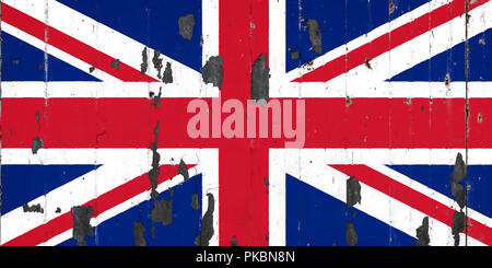 National flag of United Kingdom  on the background of an old mettale covered with peeling paint Stock Photo
