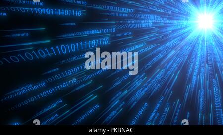 computer binary code chains moving to cpu. conceptual 3d illustration ...