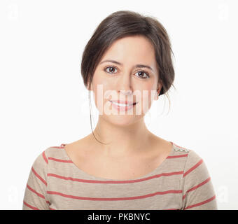 Close-up portrait of nice young woman wearing in striped blouse Stock Photo