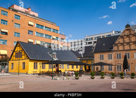OSLO, NORWAY - JULY 12, 2018: Christiania Torv Square with sidewalk cafe and Gamle radhus (Old Town Hall) in Kvadraturen area, one of the most popular Stock Photo