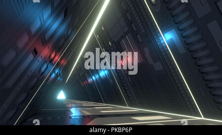 Sci fi corridor with infra-red and ultraviolet lights. 3D rendering Stock Photo
