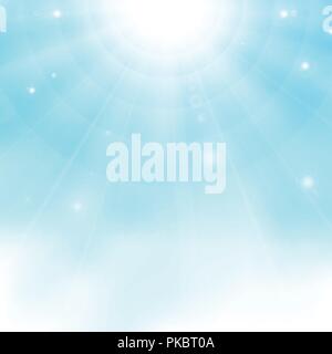 Abstract of colorful realistic sun burst on blue sky background with glitter, illustration vector eps10 Stock Vector