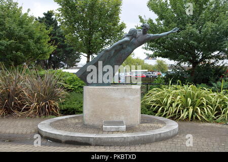 Casting in Bronze by David Backhouse called "Figurehead" and situated adjacent to a walkway next to the Tawe river on Fabian road in Swansea. Stock Photo