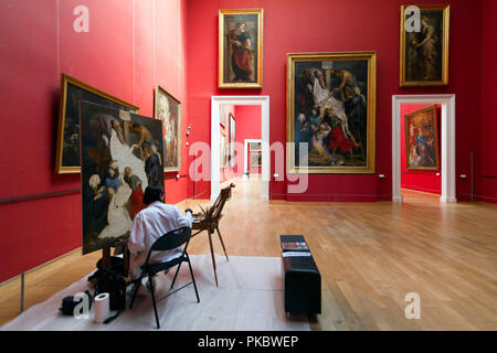 Copie de « La Descente de Croix » de Rubens, réalisée au Palais des Beaux-Arts de Lille devant l’oeuvre originale. Stock Photo