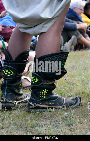 Mongolian wrestling competition near the Khovsgol Lake, Mongolia. The boots of a wrestler. Stock Photo