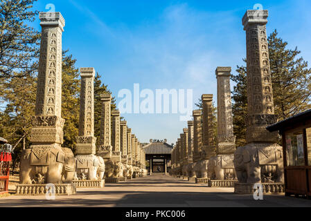 Elephant based pillars at Yungang Grottoes, ancient Chinese Buddhist temple grottoes near Datong; China Stock Photo