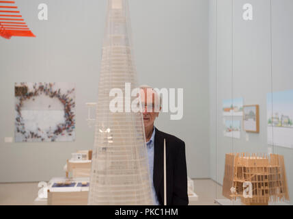 RA, Piccadilly, London, UK. 12 September, 2018. The Art of Making Buildings. The internationally acclaimed Architect Renzo Piano (designer of The Shard) opens an exhibition of his work at the Royal Academy. Centrepiece of the exhibition is a sculptural installation bringing together over 100 of Piano’s projects on an imaginary island. The exhibition runs from 15 September 2018 - 20 January 2019. Credit: Malcolm Park/Alamy Live News. Stock Photo