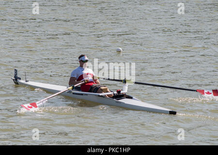 Plovdiv, Bulgaria, Wednesday, 12th September 2018. FISA, World Rowing Championships,  CAN PR2 M1X, Jeremy HALL, at the start of his race,  © Peter SPURRIER, Credit: Peter SPURRIER/Alamy Live News Stock Photo