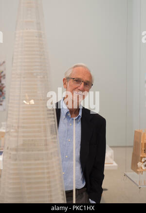 RA, Piccadilly, London, UK. 12 September, 2018. The Art of Making Buildings. The internationally acclaimed Architect Renzo Piano (designer of The Shard) opens an exhibition of his work at the Royal Academy. Centrepiece of the exhibition is a sculptural installation bringing together over 100 of Piano’s projects on an imaginary island. The exhibition runs from 15 September 2018 - 20 January 2019. Credit: Malcolm Park/Alamy Live News. Stock Photo