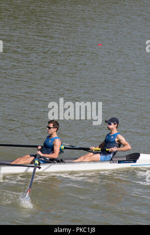 Plovdiv, Bulgaria, Wednesday, 12th September 2018. FISA, World Rowing Championships, USA M2-. Bow, David SMITH and Thomas FOSTER,    © Peter SPURRIER, Credit: Peter SPURRIER/Alamy Live News Stock Photo