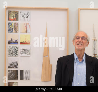 RA, Piccadilly, London, UK. 12 September, 2018. The Art of Making Buildings. The internationally acclaimed Architect Renzo Piano (designer of The Shard) opens an exhibition of his work at the Royal Academy. Centrepiece of the exhibition is a sculptural installation bringing together over 100 of Piano’s projects on an imaginary island. The exhibition runs from 15 September 2018 - 20 January 2019. Credit: Malcolm Park/Alamy Live News. Stock Photo