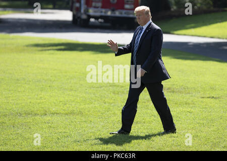 Washington, District of Columbia, USA. 6th Sep, 2018. United States President Donald J. Trump exits the West Wing of the White House as he departs the White House on September 6, 2018 in Washington, DC. Credit: Alex Edelman/CNP Credit: Alex Edelman/CNP/ZUMA Wire/Alamy Live News Stock Photo