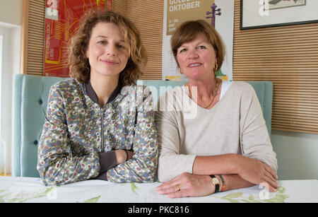 06 September 2018, Lower Saxony, Schwandorf: Irene Sturm (Bündnis 90 / Die Grünen, r), former board member of the citizens' initiative Schwandorf against nuclear facilities and former member of the Bavarian parliament, and her daughter, actress Anna Maria Sturm, recorded after an interview on the cinema film 'Wackersdorf'. Photo: Timm Schamberger/dpa Stock Photo