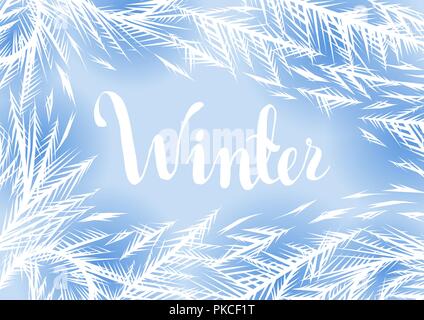 Winter frozen window background. Stock Vector