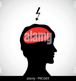 burnout in mans head silhouette concept of stress, headache, depression vector illustration Stock Vector