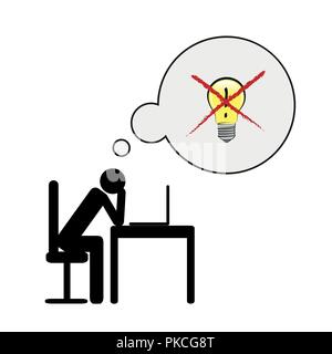 exhausted business man at his desk have no idea pictogram concept of stress, burnout, headache, depression vector illustration Stock Vector