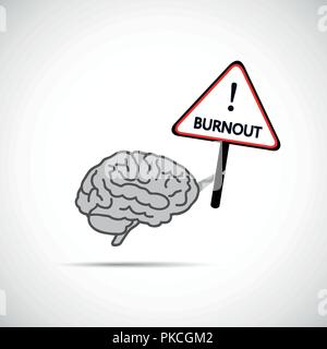 brain holding placard with the word burnout brain need help concept vector illustration Stock Vector