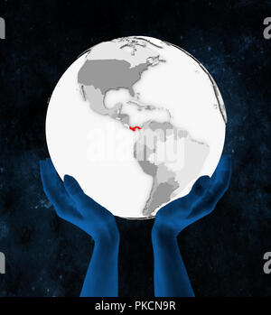 Panama In red on white globe held in hands in space. 3D illustration. Stock Photo