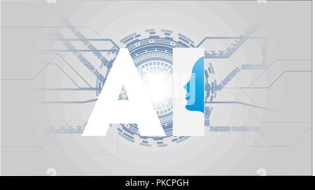 Artificial Intelligence AI Futuristic Concept. Human Big data Visualization with Cyber Mind. Machine Deep Learning Stock Vector
