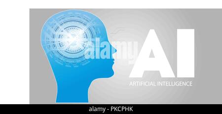 Artificial Intelligence AI Futuristic Concept. Human Big data Visualization with Cyber Mind. Machine Deep Learning Stock Vector