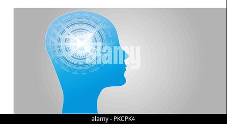 Artificial Intelligence AI Futuristic Concept. Human Big data Visualization with Cyber Mind. Machine Deep Learning. Stock Vector