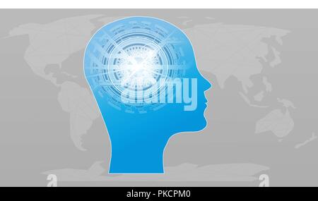 Artificial Intelligence AI Futuristic Concept. Human Big data Visualization with Cyber Mind. Machine Deep Learning. Stock Vector