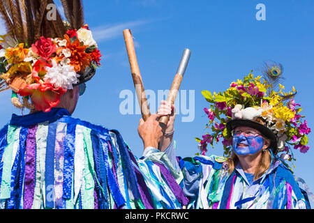 Morris dancers, members of Exmoor Border Morris at the Swanage Folk Festival, Dorset UK on a lovely warm sunny day in September 2018 Stock Photo