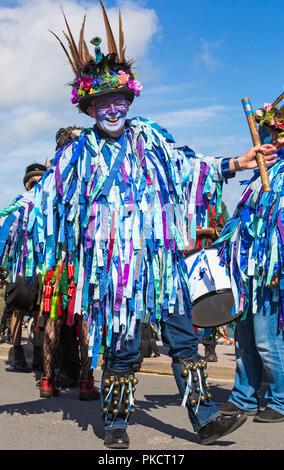 Morris dancers, members of Exmoor Border Morris at the Swanage Folk Festival, Dorset UK on a lovely warm sunny day in September 2018 Stock Photo